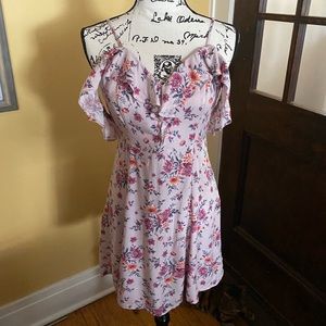 American Eagle pink floral off the shoulder dress